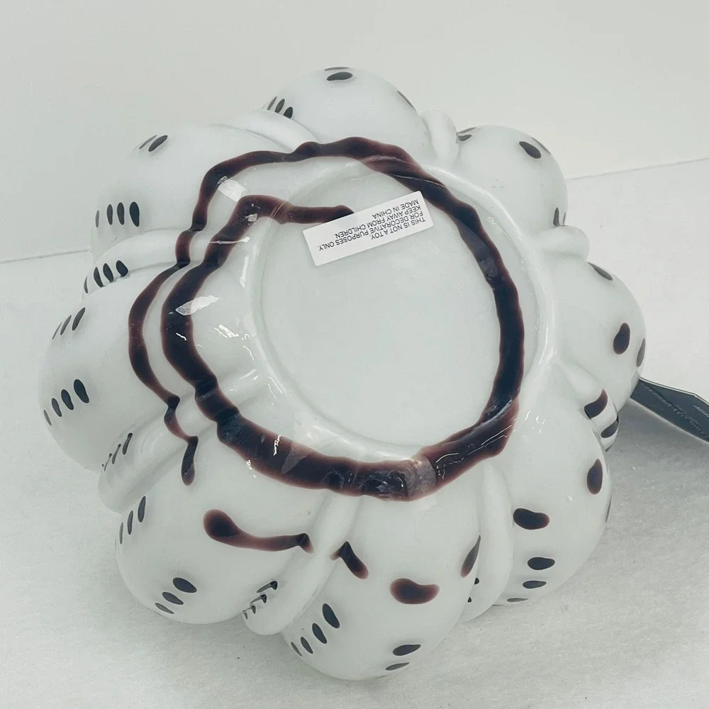Christian Siriano New York Glass Pumpkin Decor White Black Polka Dot Purple Stem